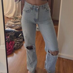 Zara High Rise Light Blue Distressed Jeans